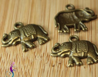 Lot de 10 breloques éléphant en métal bronze 18x15mm