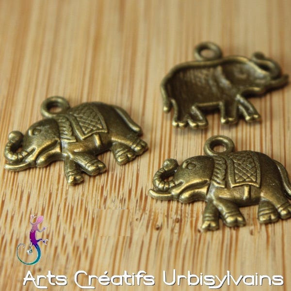 Lot de 10 breloques éléphant en métal bronze 18x15mm