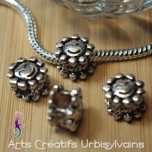 Set of 4 silver metal sun beads for European bracelet or necklace