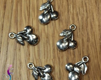 Set of 5 cherry charms in silver metal 14x18mm