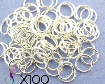 Lot de 100 anneaux simples ouverts en métal plaqué argent 7mm ép.1mm