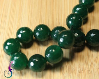 Lot de 5 perles rondes en agate facettée verte 10mm