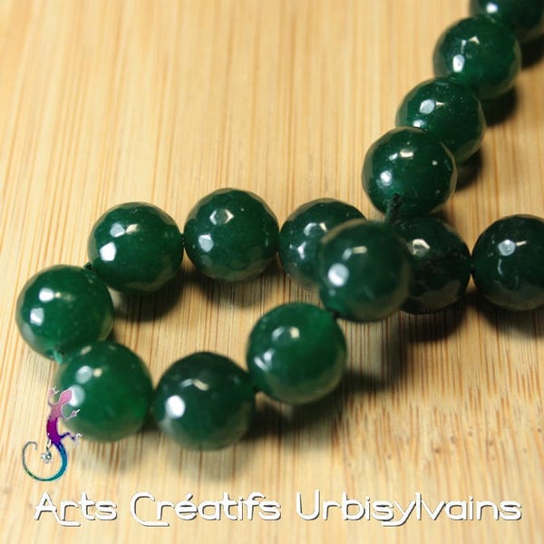 Lot de 5 perles rondes en agate facettée verte 10mm