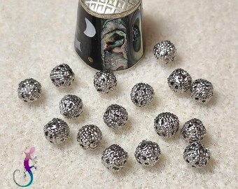 Conjunto de 30 contas espaçadoras de filigrana de metal prateado antigo de 6 mm