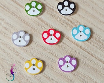 Set of 8 natural wooden buttons in the shape of a dog cat paw 16x14mm