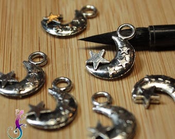 Set of 6 charms charms moon star silver metal 20x12mm