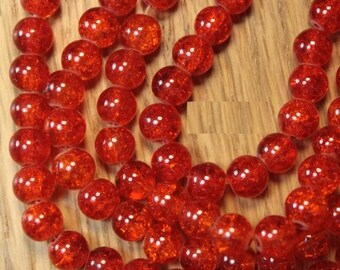 Lot of 30 round orange cracked glass beads 8 mm