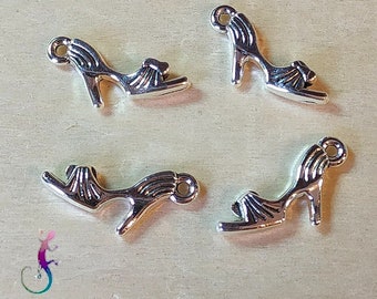 Set of 4 shoe charms in silver metal 20x12mm