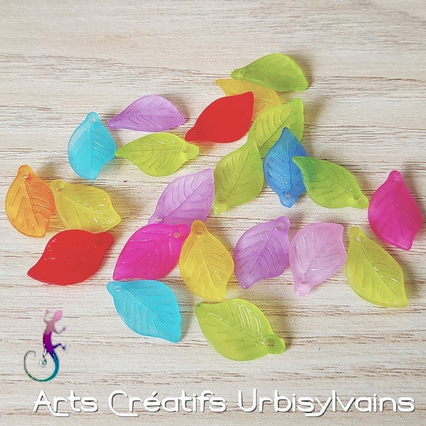 Lot of 40 multicolored acrylic leaf charms 18x11mm