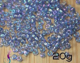 Lot de 20g de perles de rocaille en verre bleu lavande irisé 2mm