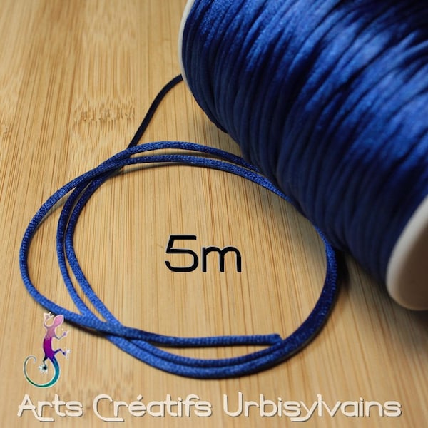 Lot de 5m fil cordon nylon queue de rat bleu foncé pour pour collier, macramé, noeuds tressés...