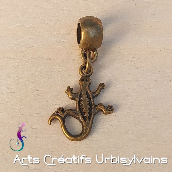 Bélière en métal bronze et pendentif gecko bronze pour bracelet ou collier européen