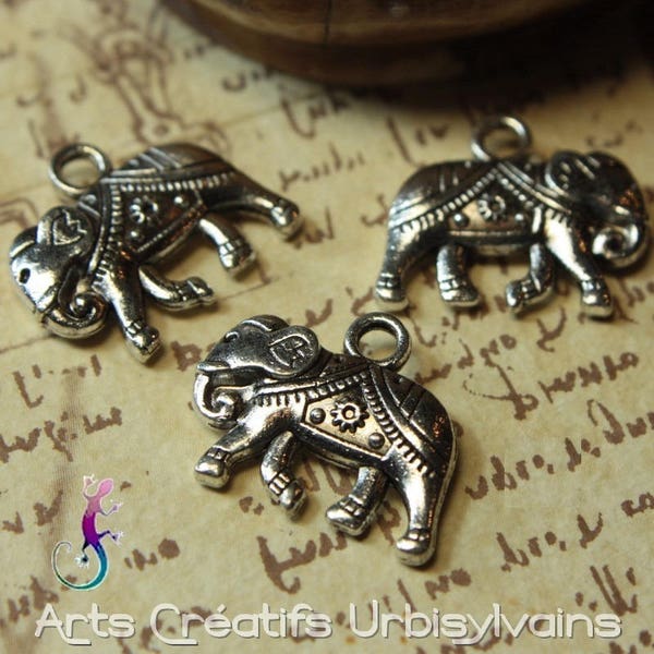 Lot de 3 pendentifs breloques éléphant en métal argenté 20x17mm