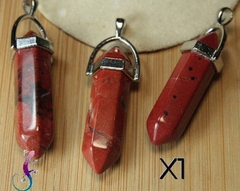 Crystal shaped red jasper stone pendant with silver setting