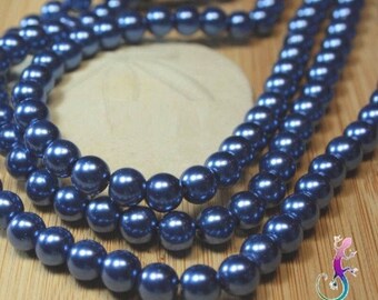 Lot de 30 perles en verre de style renaissance bleu foncé 8mm