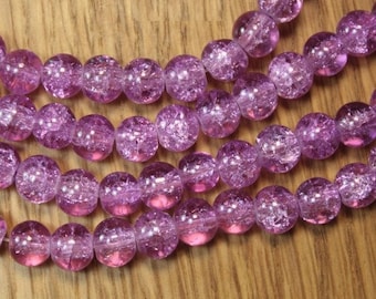 Lot of 30 round purple crackle glass beads 8 mm