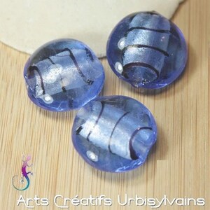 Set of 2 pebble beads in blue, silver and black glass 20mm