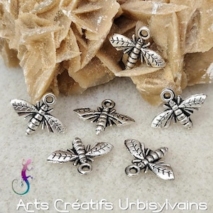 Set of 20 silver metal bee charms 14x17mm