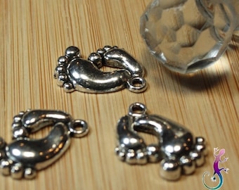 Set of 6 charms feet in antique silver metal 20x17mm