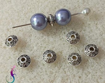 Set of 20 spacer beads with ethnic pattern in antique silver metal 7x4mm