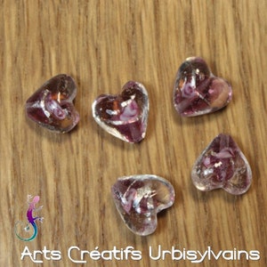 Set di 2 perle cuore in vetro di murano rosa e argento 12x12mm immagine 2