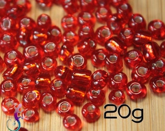 Lot de 20g de perles de rocaille en verre rouge 4mm