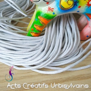 Pack of 4m of white waxed cotton cord for bracelet and necklace, diameter approximately 2mm