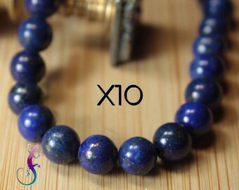 Lot 10 round beads in natural lapis lazuli 4mm