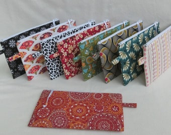 Flat zipped pouch, Cotton fabric, Toiletry bag, Makeup accessory storage, Phone and charger, Small document, Medicines