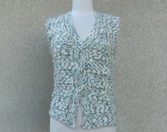 Canotta in cotone da donna, taglia 38-40, maglione senza maniche con scollo a V, motivo traforato e a trecce, capo estivo alla moda, lavorato a mano