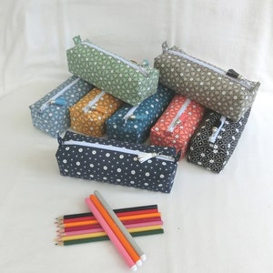 Trousse rectangle zippée à crayons, Tissu Fleuri géométrique, Pochette Fourre tout maquillage, Rangement Accessoire Rentrée scolaire Fille
