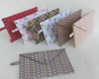Flat Envelope Size Pouch, Geometric or Heart Fabric, Document Catch, Diary or Pocket Book, Makeup Storage Kit
