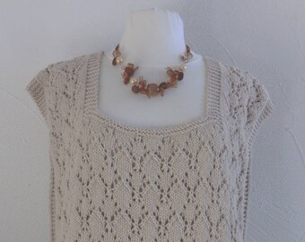Cotton Poncho, Women's Size 38/42, Sleeveless Tunic Over Sweater, Hand-Knitted Openwork Stitch, Summer Fashion, Gift
