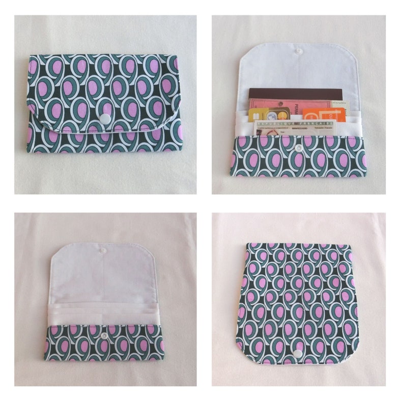 Pochette Porte documents 5 compartiments, Tissu Coton, Fourre tout pour papiers personnels, étui cartes, Trousse Rangement sac à main Femme Sixties