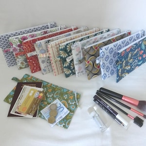 Flat zippered pouch, Cotton fabric, Makeup storage bag, Phone and charger holder, Document or medicine holder, Handmade