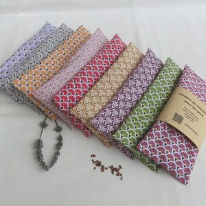 Cojín relajante para los ojos, Funda desenfundable, 19 cm x 8 cm, Semillas orgánicas de lino y lavanda, Tela de abanico japonés, Máscara de yoga para meditación
