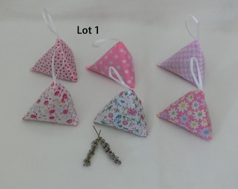 Lot de 6 Berlingots de Fleurs de Lavande séchée Bio, Tissu Coton, Parfum d'armoire, Sachet parfumé intérieur maison, Cadeau Fait main