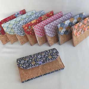 Pochette Porte documents 3 compartiments, Liège et Tissu Coton, Fourre tout à papiers / Téléphone, étui carte, Trousse Rangement Fait main
