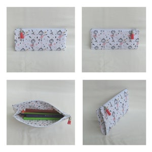 Trousse zippée à soufflet pour crayons, Feutres ou stylos, Tissu coton motif enfantin, étui de Rangement pour Accessoires école ou bureau Danseuse