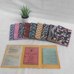 Pochette Tissu Coton et Vinyle, étui de protection Carte grise, Permis de conduire, Assurance voiture, Trousse papiers voiture, Fait main