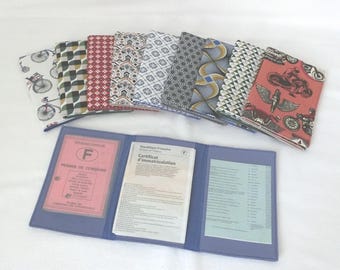 Cotton and vinyl fabric pouch for vehicle registration, driver's license, car or motorcycle insurance, plastic document pouch, handmade