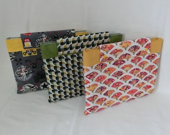 Fleece cover, Tablet pouch, Cotton fabric, Large paperback book case, Travel notebook protective cover, Handmade gift