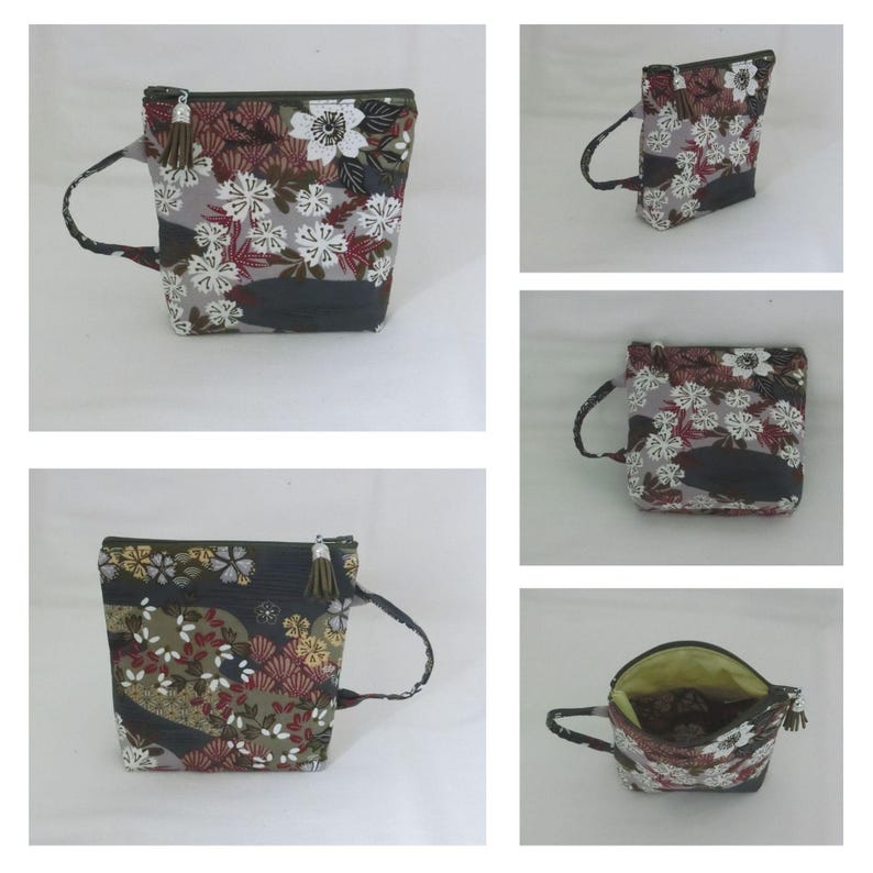 Tea bag, herbal tea or coffee pod pouch, pouch with 1 interior compartment, women's purse, Japanese fabric, handmade Jardin Japonais