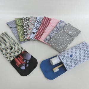 Pochette 1 ou 2 Brosses à dents et Dentifrice, Rangement Pinceaux maquillage, Tissu Géométrique, Rétro, Japonais, Trousse Femme Homme Enfant