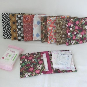 Custodia per assorbenti o salviette intime, Kit protezione femminile, Tessuto cotone, Custodia porta borsa da donna o ragazza