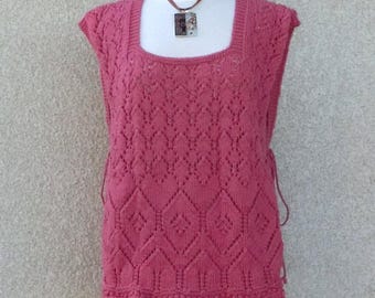 Women's Poncho, Size 38/40, Tunic Over Fringe Sweater, Hand-knitted in Wool, Accessory, Summer Fashion Clothing, Handmade Knit in France