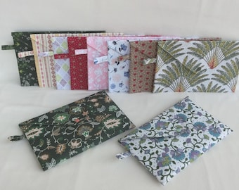 Pochette plate format enveloppe, Tissu Géométrique ou Fleuri, Porte Document, Agenda / Livre de poche, Trousse de Rangement, Fait main