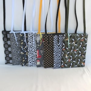Pochette à bandoulière Zippée et doublée, Tissu coton, Sacoche Téléphone et petits documents, Sac Fourre tout porté épaule, Fait main France