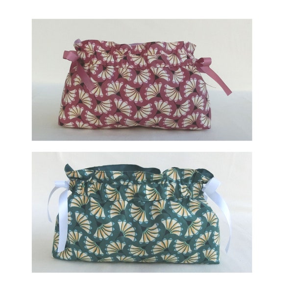 Pochon Lingerie, Tissu Coton Fleur Éventail, Sac à Sous Vêtement ou Linge, Pochette, Trousse pour Accessoire de Voyage,Cadeau Femme ou Fille