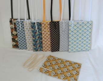 Pochette bandoulière Zippée, Tissu Coton Éventail, Sacoche à Téléphone, Document ou Accessoire, Sac Fourre tout porté épaule, Fait main